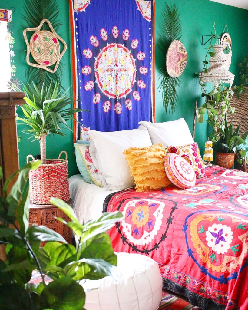 bohemian style colorful bedroom